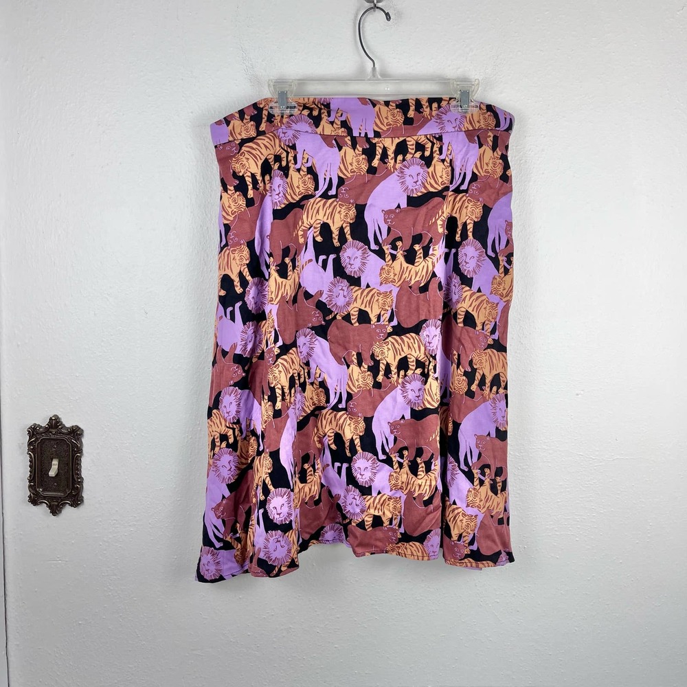 Modcloth Pink Brown Tiger Print Midi Skirt - Picture 2 of 11
